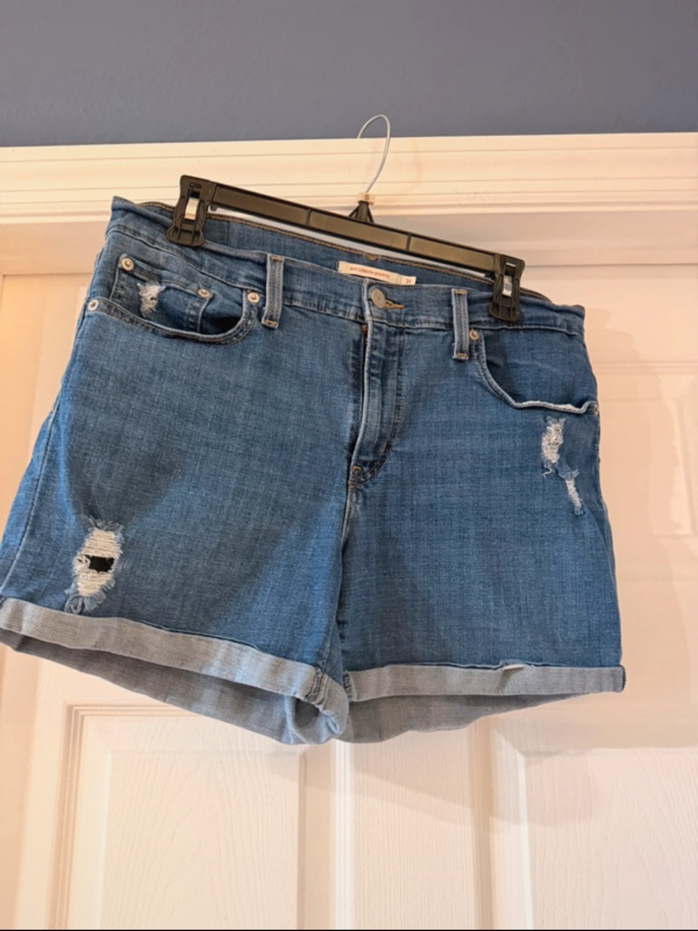 Levi's Blue Distressed Rolled-Hem Jean Shorts